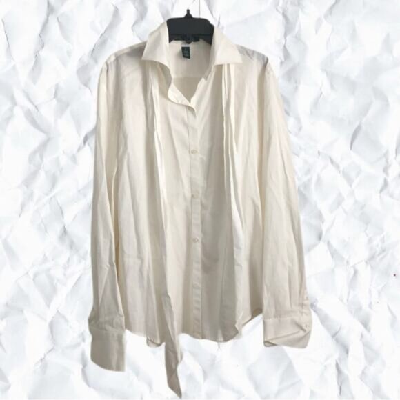 Lauren Ralph Lauren white button down shirt bow tie blouse - Picture 2 of 5